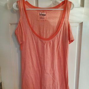 Volcom EUC Women's Size Large Orange Pink Cold Shoulder Tie Back Long Dress
